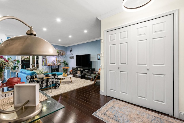 67-66 108th St Unit A32, Forest Hills, NY 11375 - living area featuring ornamental molding, wood finished floors, and recessed lighting