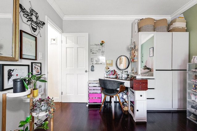 67-66 108th St Unit A32, Forest Hills, NY 11375 - interior space with dark wood finished floors, ornamental molding, and an office area