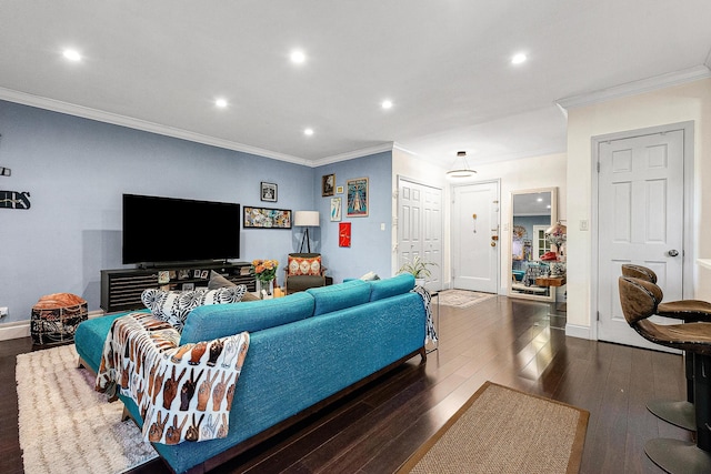 67-66 108th St Unit A32, Forest Hills, NY 11375 - living room with ornamental molding, wood-type flooring, recessed lighting, and baseboards