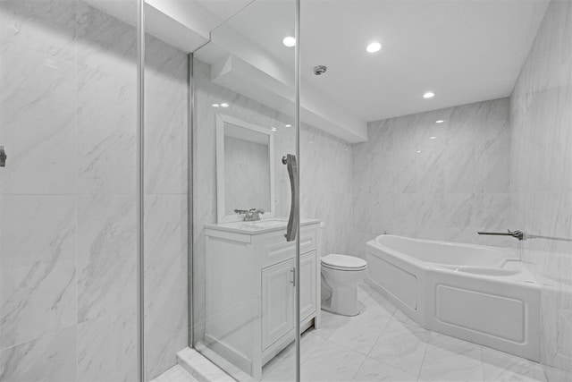 32 Wilder Rd, Monsey, NY 10952 - full bathroom with toilet, a garden tub, vanity, tile walls, and marble finish floors