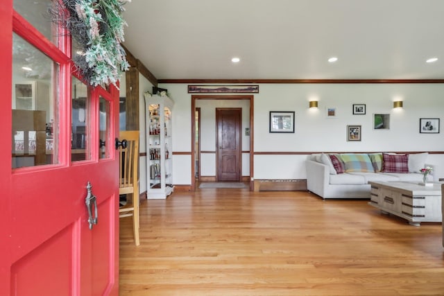 275 Otterkill Rd, Cornwall, NY 12553 - entryway with ornamental molding, light wood-style flooring, recessed lighting, and baseboards