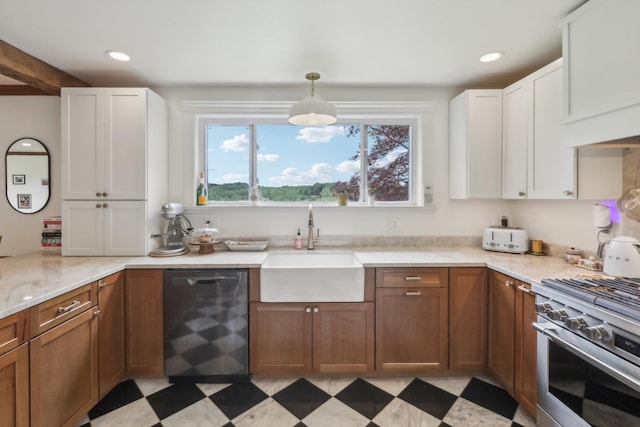 275 Otterkill Rd, Cornwall, NY 12553 - kitchen featuring dishwashing machine, a sink, high end stainless steel range, white cabinetry, and brown cabinetry