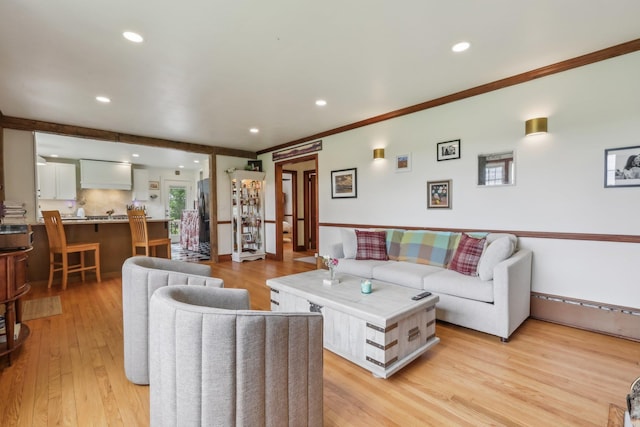 275 Otterkill Rd, Cornwall, NY 12553 - living room with light wood finished floors, ornamental molding, and recessed lighting