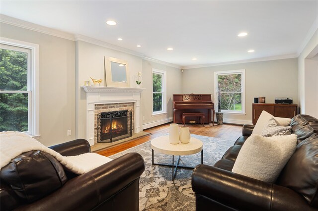 50 Kerry Ln, Chappaqua, NY 10514 - living room featuring baseboard heating, wood finished floors, healthy amount of natural light, recessed lighting, and a fireplace