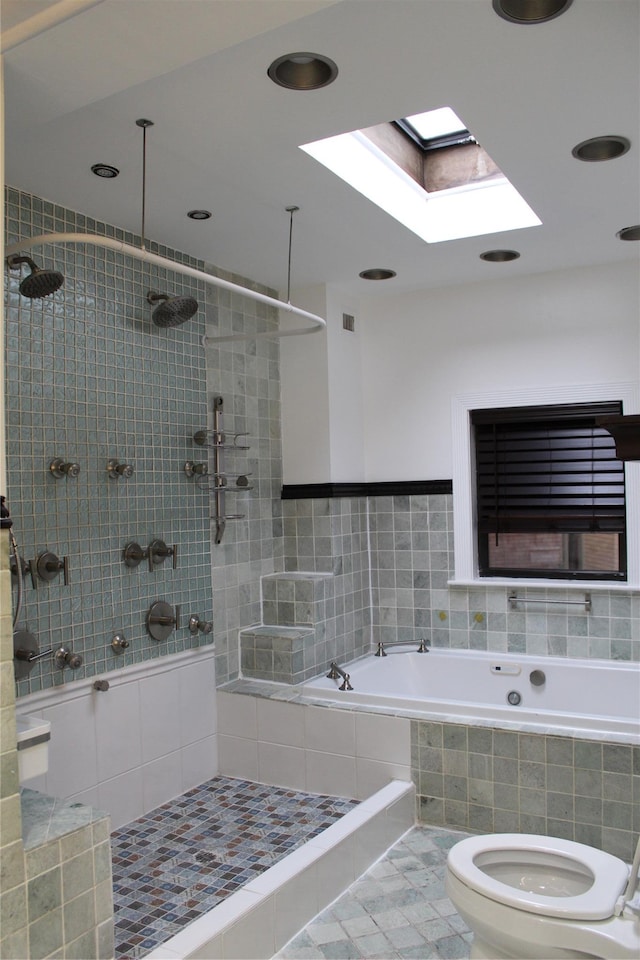1234East37thStreet E, Brooklyn, NY 11210 - bathroom with a skylight, a bath, toilet, a tile shower, and recessed lighting