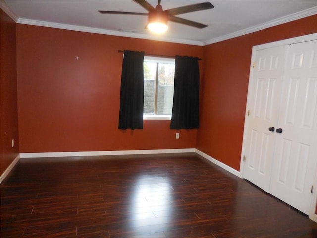 350 N Water St Unit 1-7, Newburgh, NY 12550 - unfurnished bedroom with baseboards, crown molding, wood finished floors, a closet, and a ceiling fan