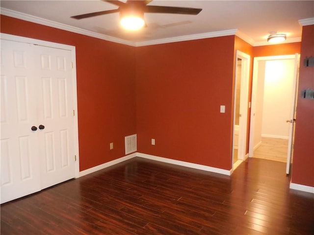 350 N Water St Unit 1-7, Newburgh, NY 12550 - unfurnished bedroom with dark wood-type flooring, crown molding, baseboards, and ceiling fan