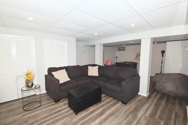 145 Gerard Ave, New Hyde Park, NY 11040 - living room with wood finished floors, a drop ceiling, and recessed lighting