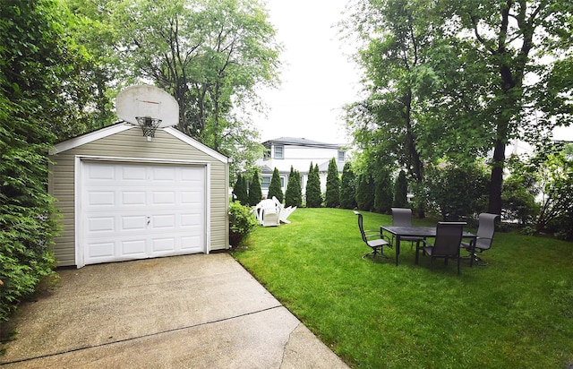 145 Gerard Ave, New Hyde Park, NY 11040 - view of green lawn featuring an outbuilding, a garage, and driveway