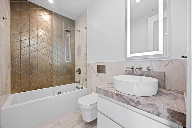 20 Melrose St Unit 4F, Brooklyn, NY 11206 - full bath with marble finish floors, washtub / shower combination, toilet, vanity, and recessed lighting