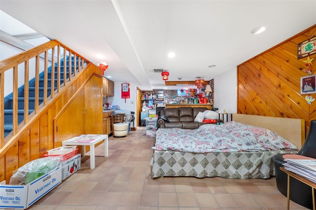 20-29 150th St, Whitestone, NY 11357 - bedroom featuring wooden walls and recessed lighting
