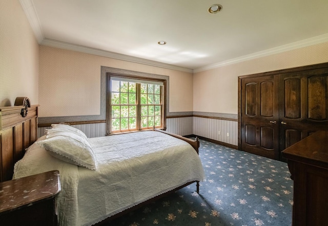 189 Freedom Rd, Pleasant Valley, NY 12569 - bedroom with ornamental molding, a wainscoted wall, and carpet flooring