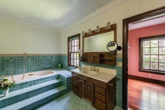 189 Freedom Rd, Pleasant Valley, NY 12569 - bathroom featuring vanity, a bath, crown molding, and tile patterned floors