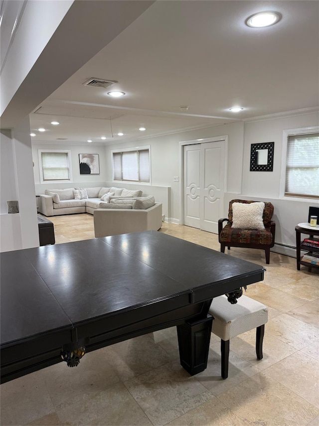 15 Spruce Ct, Nanuet, NY 10954 - recreation room with crown molding, recessed lighting, and baseboards