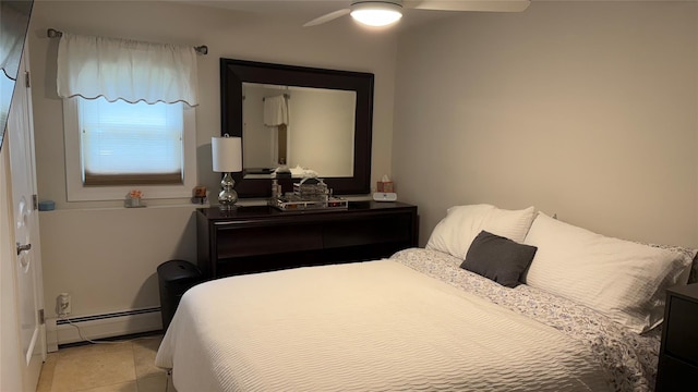15 Spruce Ct, Nanuet, NY 10954 - bedroom with a baseboard radiator, a ceiling fan, and light tile patterned flooring