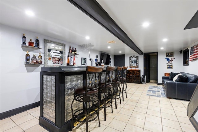 1444 Gillespie Ave, Bronx, NY 10461 - indoor dry bar featuring light tile patterned flooring, recessed lighting, and baseboards