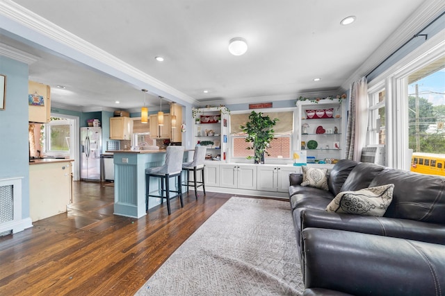 773 Mile Square Rd, Yonkers, NY 10704 - living area featuring ornamental molding, dark wood finished floors, and recessed lighting