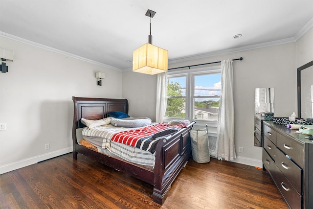 773 Mile Square Rd, Yonkers, NY 10704 - bedroom featuring baseboards, dark wood-style floors, and crown molding