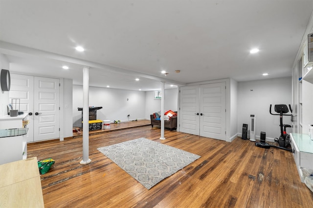 773 Mile Square Rd, Yonkers, NY 10704 - workout room with wood finished floors, recessed lighting, and baseboards