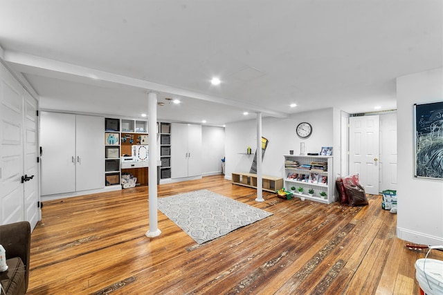 773 Mile Square Rd, Yonkers, NY 10704 - exercise area with hardwood / wood-style flooring, baseboards, and recessed lighting