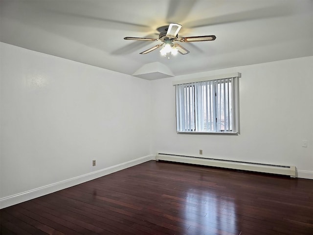 154-70 11th Ave, Whitestone, NY 11357 - unfurnished room with baseboard heating, ceiling fan, dark wood-type flooring, and baseboards