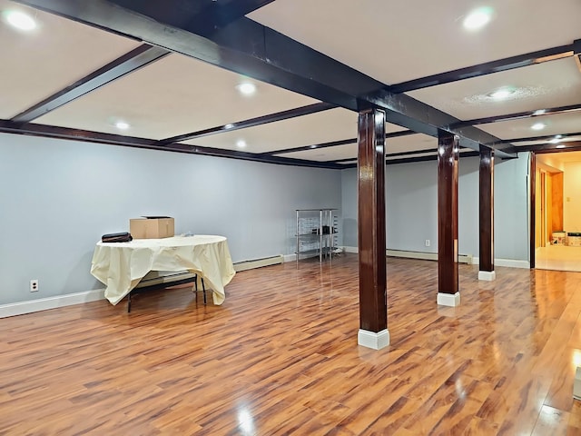 154-70 11th Ave, Whitestone, NY 11357 - finished below grade area featuring recessed lighting, light wood-style floors, baseboards, and baseboard heating