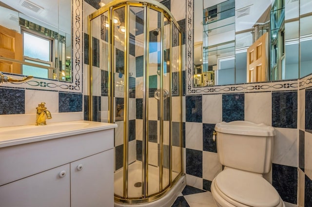 18-50 211th St Unit 2D, Bayside, NY 11360 - full bathroom featuring tile walls, a shower stall, toilet, and vanity