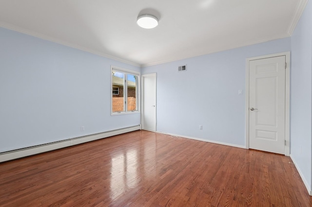 200-15 16th Ave, Bayside, NY 11360 - unfurnished room featuring crown molding, a baseboard heating unit, wood finished floors, and baseboards