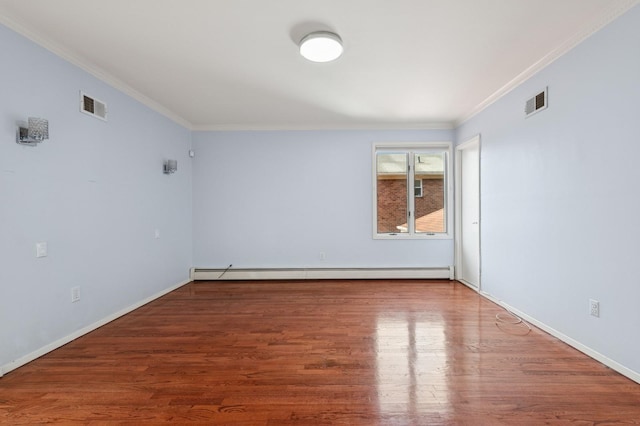 200-15 16th Ave, Bayside, NY 11360 - empty room with a baseboard radiator, ornamental molding, wood finished floors, and baseboards