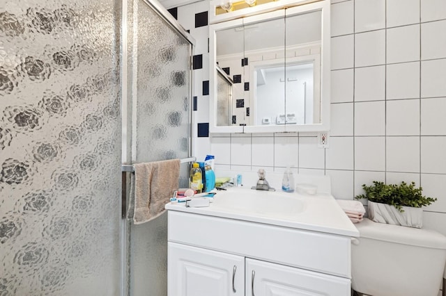 200-15 16th Ave, Bayside, NY 11360 - full bath featuring vanity, a stall shower, decorative backsplash, and toilet