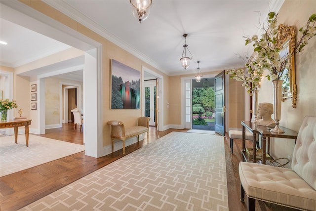 4 Pond Ln, Sands Point, NY 11050 - entryway with baseboards, wood finished floors, and crown molding