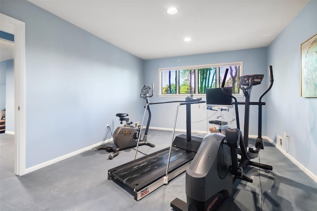 1 Polly Pk Rd, Rye, NY 10580 - exercise area featuring baseboards, recessed lighting, and carpet flooring