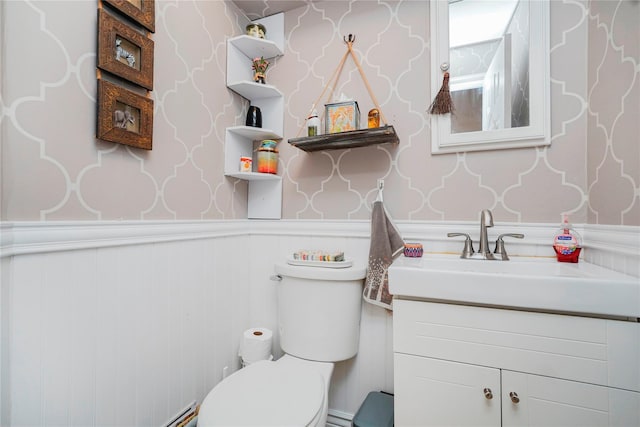 35 Futurity Pl, Staten Island, NY 10312 - half bath with wainscoting, vanity, wallpapered walls, and toilet