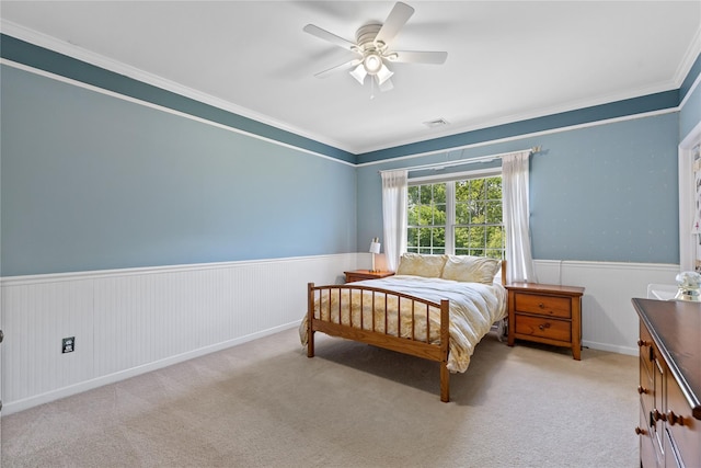 1 Majestic Rdg, Carmel, NY 10512 - bedroom with wainscoting, ornamental molding, ceiling fan, and carpet flooring