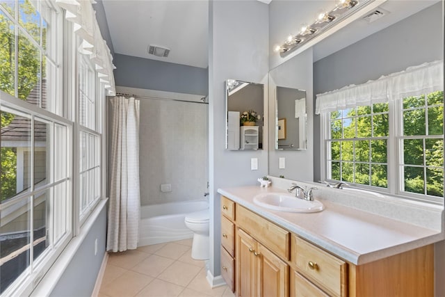 1 Majestic Rdg, Carmel, NY 10512 - bathroom with tile patterned flooring, vanity, shower / bathtub combination with curtain, and toilet