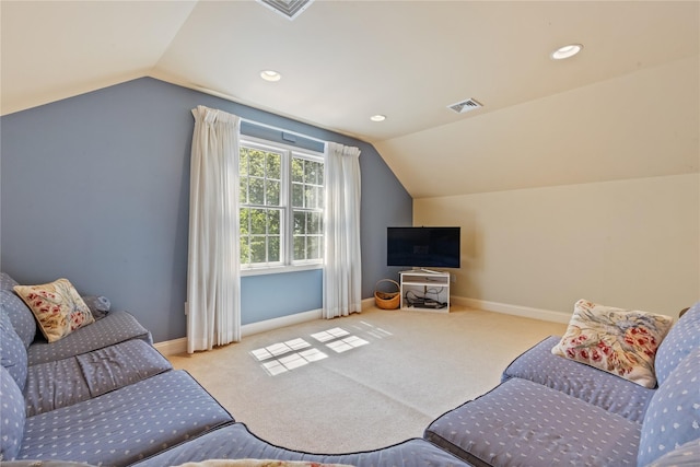 1 Majestic Rdg, Carmel, NY 10512 - living room with vaulted ceiling, carpet floors, baseboards, and recessed lighting
