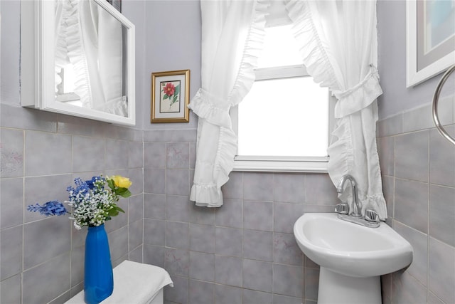 149-32 18th Ave, Whitestone, NY 11357 - half bathroom with tile walls and a sink