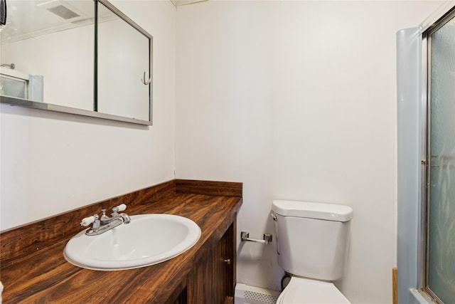 26 Beach Ave, Port Jefferson Station, NY 11776 - full bath featuring vanity, toilet, a shower with shower door, and baseboard heating