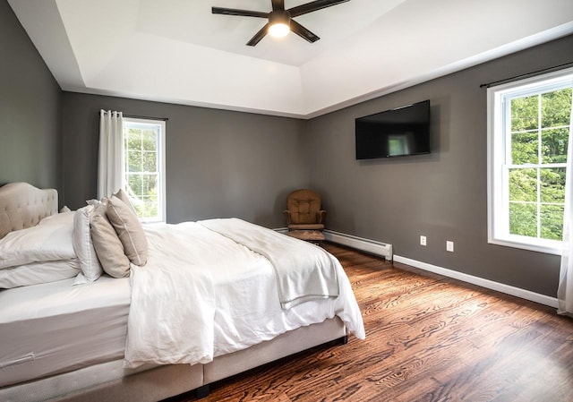 5692 Rte 82, Clinton Corners, NY 12514 - bedroom featuring baseboard heating, a tray ceiling, wood finished floors, and multiple windows