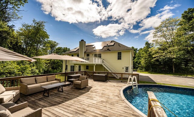 5692 Rte 82, Clinton Corners, NY 12514 - swimming pool with an outdoor living space, a deck, and stairs