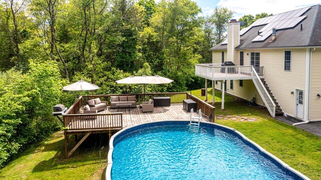 5692 Rte 82, Clinton Corners, NY 12514 - outdoor pool featuring an outdoor hangout area, a wooden deck, a yard, and stairs