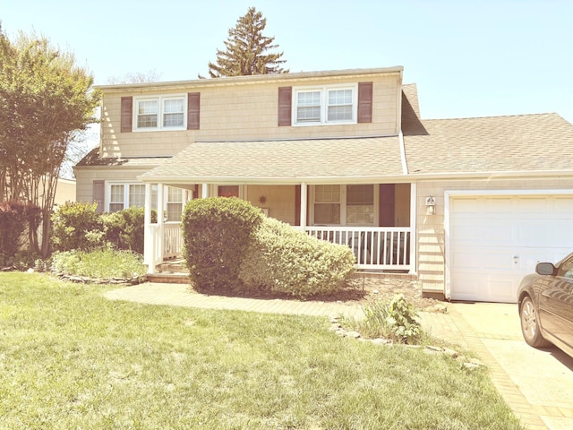 30 Jean Dr, North Babylon, NY 11703 - traditional-style house with a garage, a shingled roof, covered porch, and a front yard