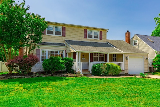 30 Jean Dr, North Babylon, NY 11703 - traditional home featuring a porch, an attached garage, a front yard, and a shingled roof