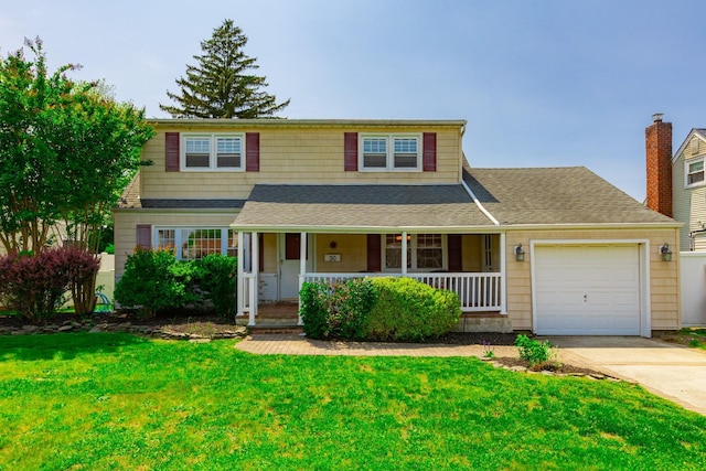 30 Jean Dr, North Babylon, NY 11703 - traditional-style house featuring a porch, a garage, concrete driveway, and a front yard