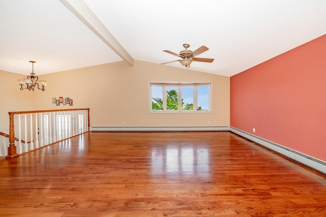 15 W Granada Ave, Lindenhurst, NY 11757 - spare room with a chandelier, wood finished floors, a ceiling fan, and a baseboard heating unit
