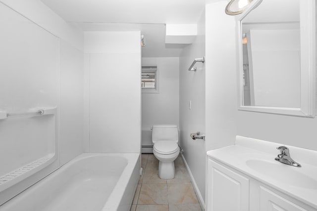 15 W Granada Ave, Lindenhurst, NY 11757 - bathroom with vanity, a baseboard radiator, toilet, baseboards, and bathing tub / shower combination