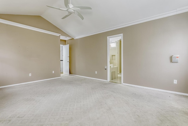 1 Lodi Ln, Monsey, NY 10952 - spare room featuring a ceiling fan, vaulted ceiling, baseboards, light carpet, and ornamental molding