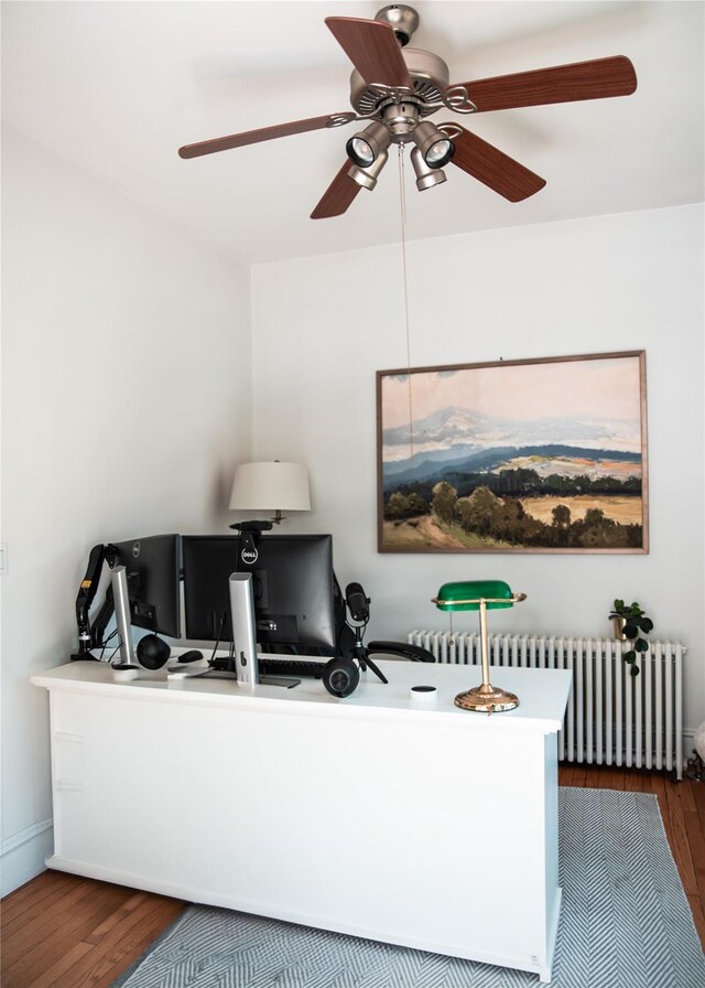 222 Lakeside Rd, Newburgh, NY 12550 - office space featuring radiator heating unit, wood finished floors, and ceiling fan