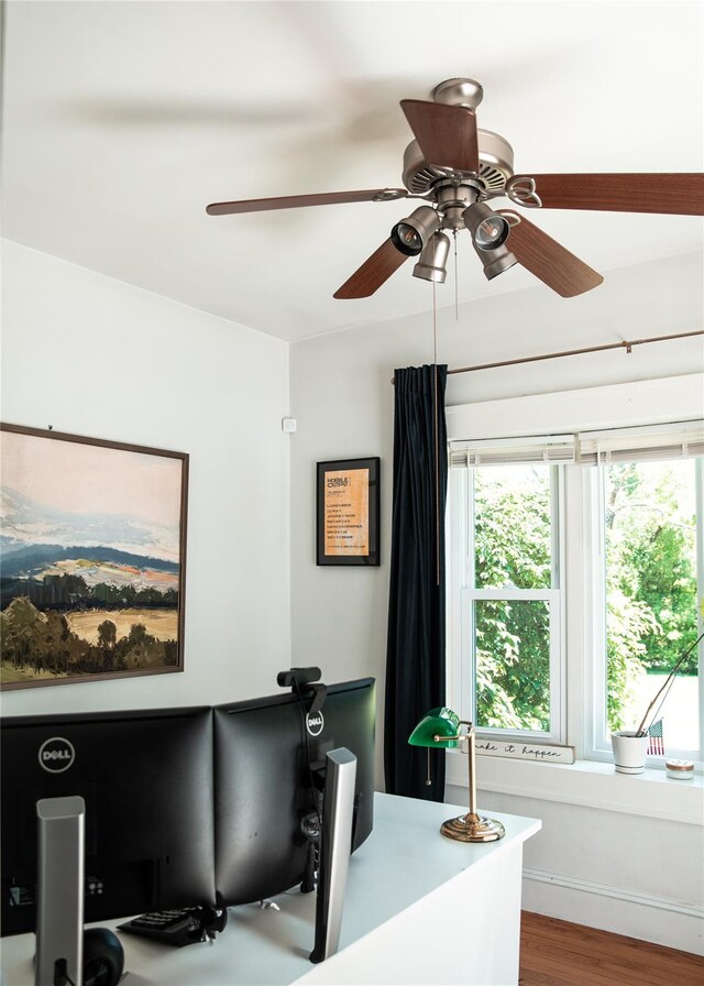 222 Lakeside Rd, Newburgh, NY 12550 - home office featuring ceiling fan, plenty of natural light, and wood finished floors