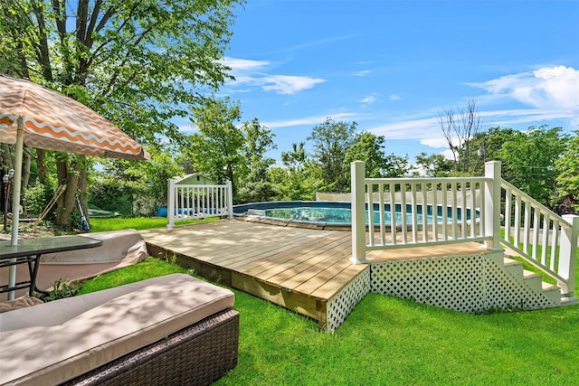 7 Crestwood Trl, Monroe, NY 10950 - wooden deck with an outdoor pool and a yard